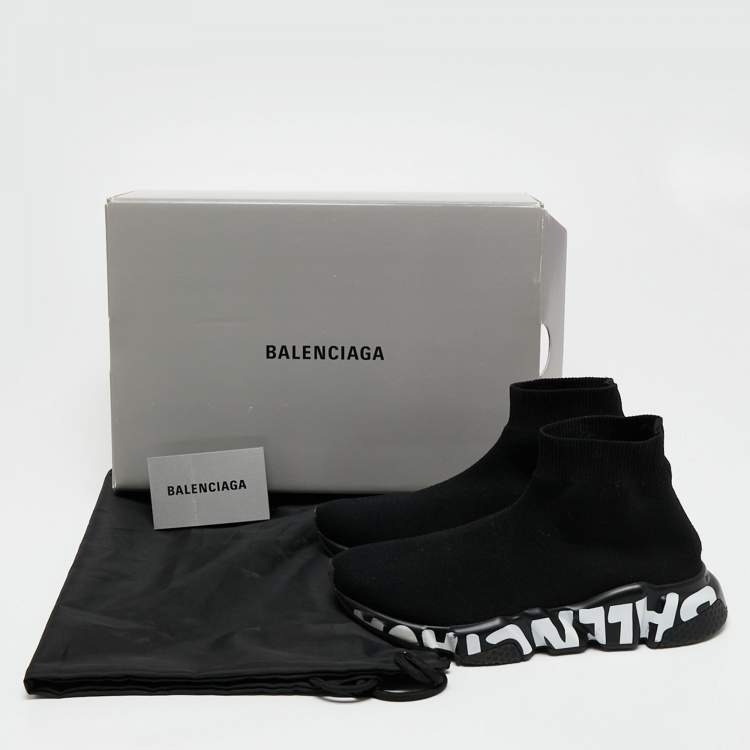 Pre Owned Balenciaga Black Knit Fabric Speed Trainer Sneakers Size 37