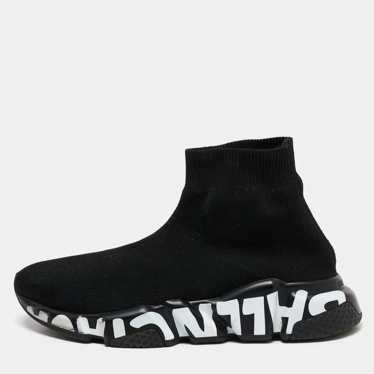 Pre Owned Balenciaga Black Knit Fabric Speed Trainer Sneakers Size 37