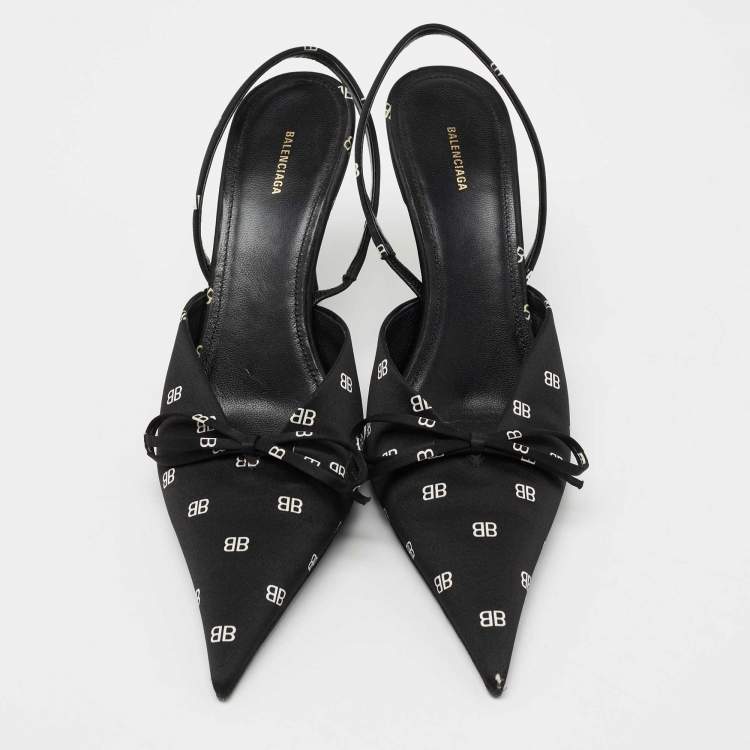 مملوكة مسبقًا Balenciaga Black BB Logo Satin Knife Slingback Pumps Size 38
