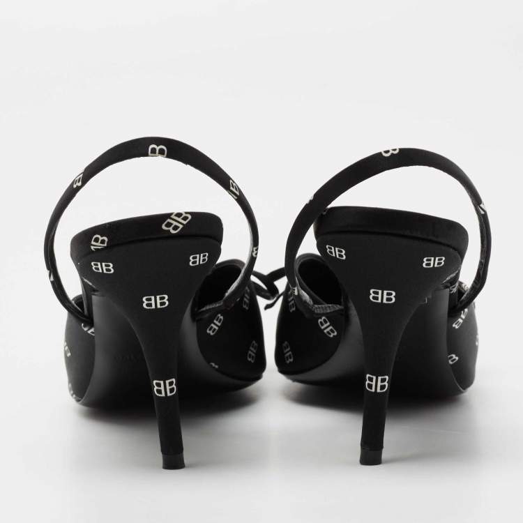 مملوكة مسبقًا Balenciaga Black BB Logo Satin Knife Slingback Pumps Size 38