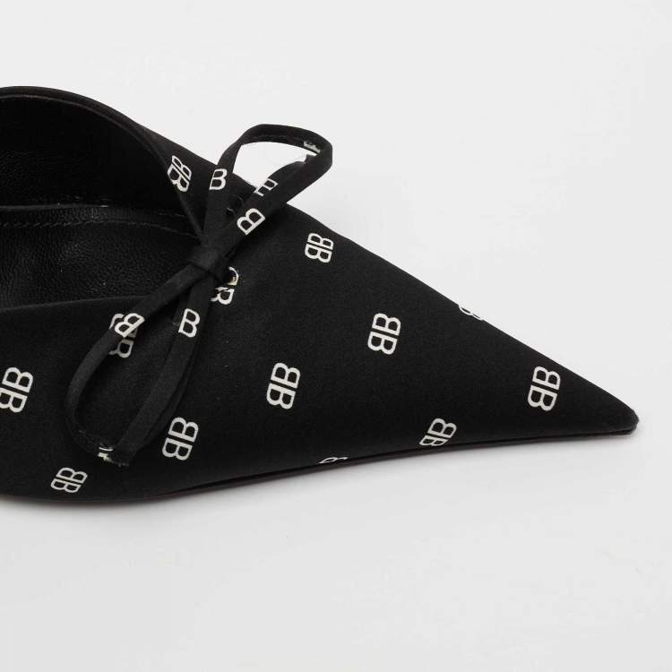 مملوكة مسبقًا Balenciaga Black BB Logo Satin Knife Slingback Pumps Size 38