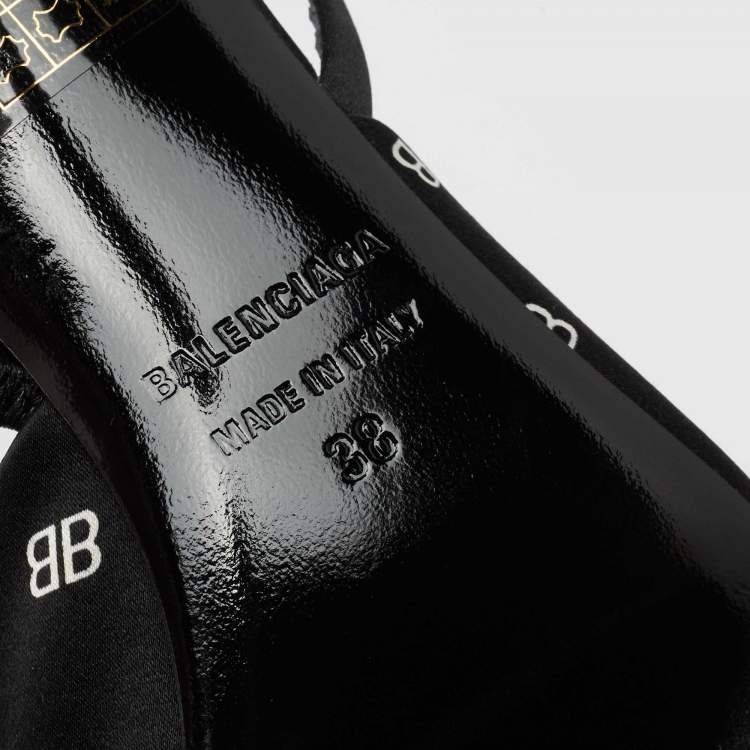 مملوكة مسبقًا Balenciaga Black BB Logo Satin Knife Slingback Pumps Size 38
