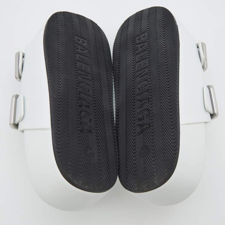 Pre Owned Balenciaga White Leather Buckle Platform Slide Size 39