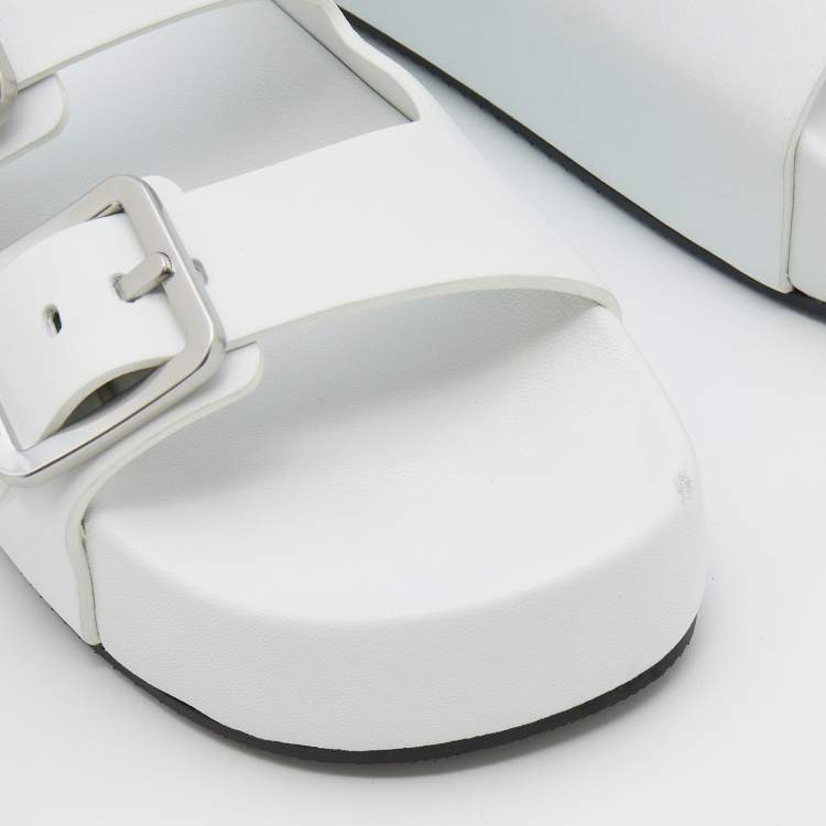 Pre Owned Balenciaga White Leather Buckle Platform Slide Size 39