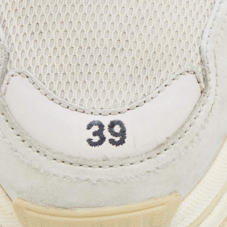 Pre Owned Balenciaga Off White/Cream Mesh And Leather Triple S Lace Up  Sneakers Size 39