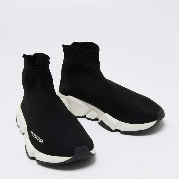 Pre Owned Balenciaga Black Knit Speed Trainer High Top Sneakers Size 36