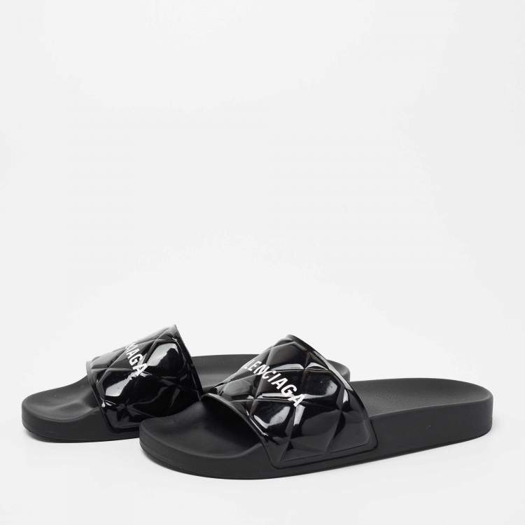 Pre Owned Balenciaga Black PVC  Slide Flats Size 37