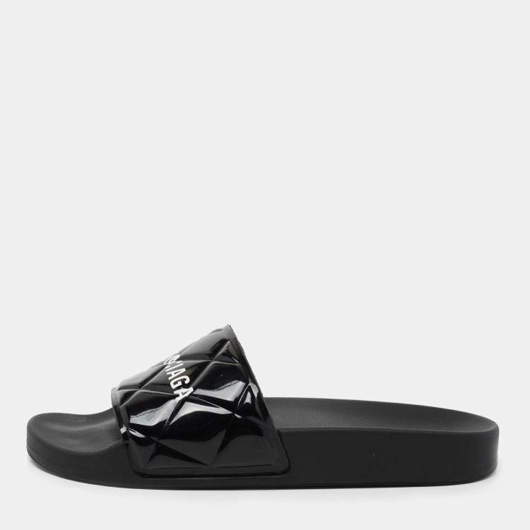 Pre Owned Balenciaga Black PVC  Slide Flats Size 37