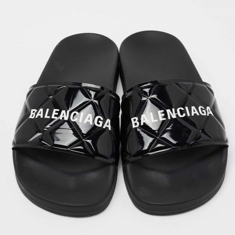 Pre Owned Balenciaga Black PVC  Slide Flats Size 37