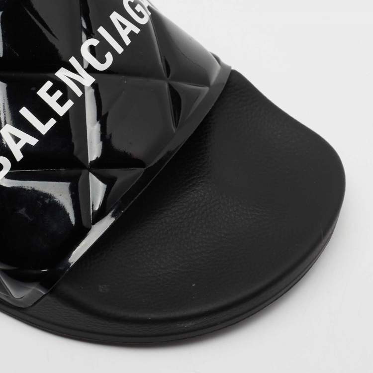 Pre Owned Balenciaga Black PVC  Slide Flats Size 37