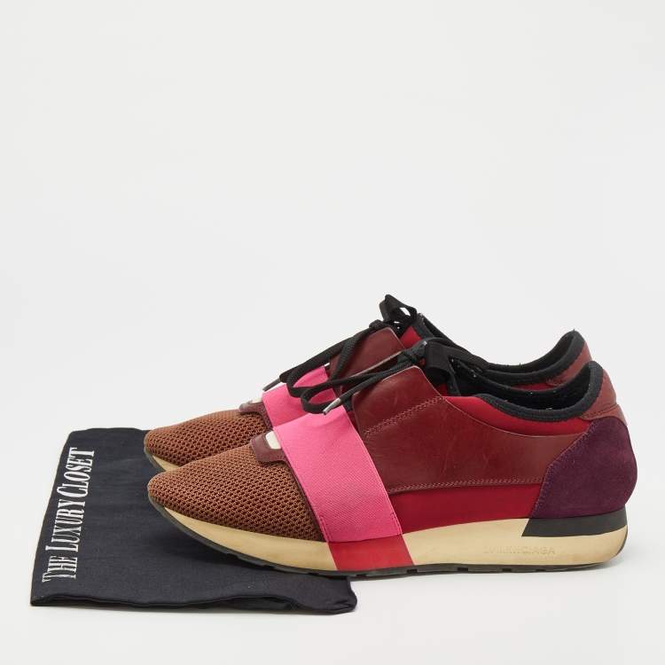 Pre Owned Balenciaga Multicolor Leather And Mesh Race Runner Low Top Sneakers Size 40