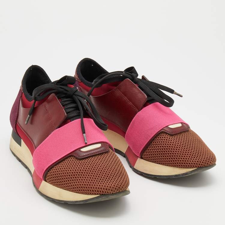 Pre Owned Balenciaga Multicolor Leather And Mesh Race Runner Low Top Sneakers Size 40