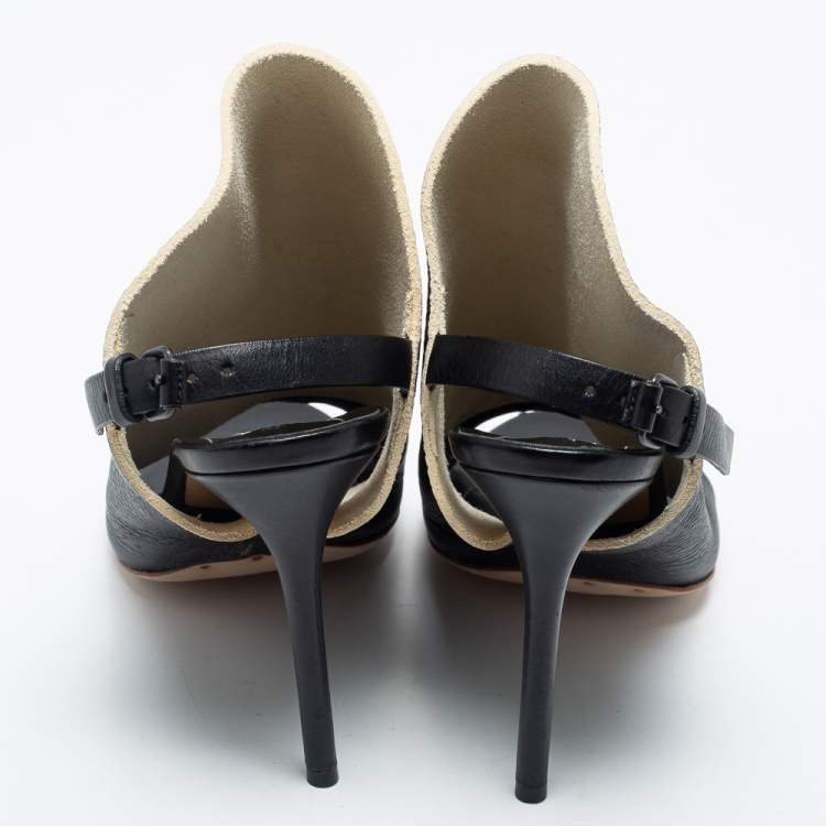 Pre Owned Balenciaga Black Leather Glove Slingback Sandals Size 36