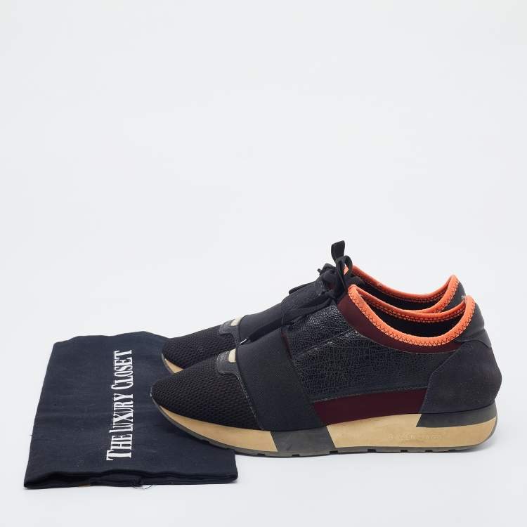 Pre Owned Balenciaga Multicolor Leather And Mesh Race Runner Low Top Sneakers Size 39