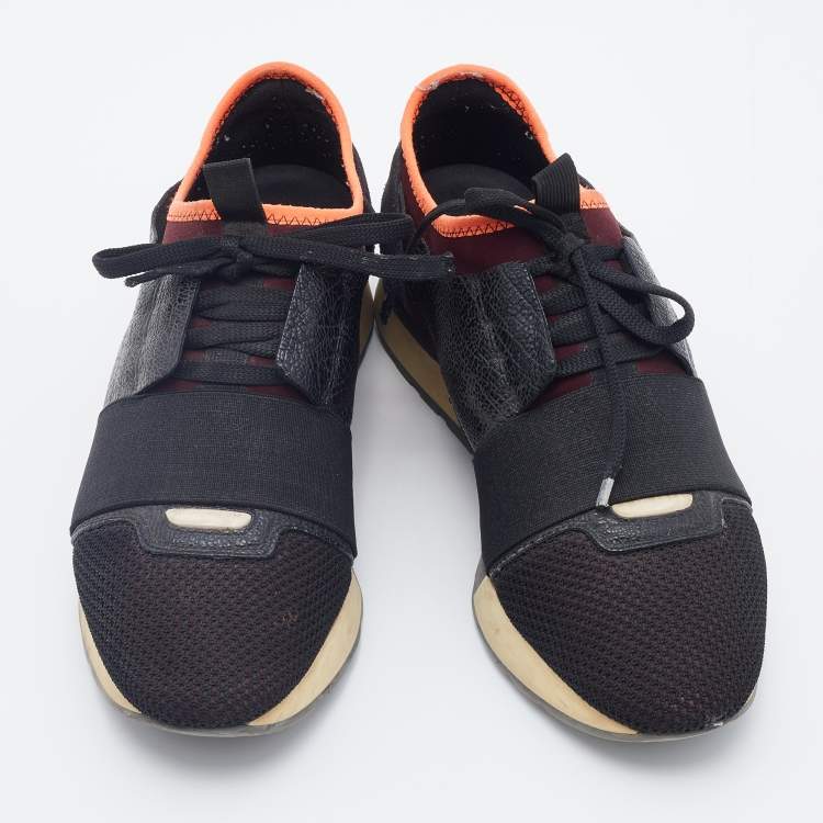Pre Owned Balenciaga Multicolor Leather And Mesh Race Runner Low Top Sneakers Size 39