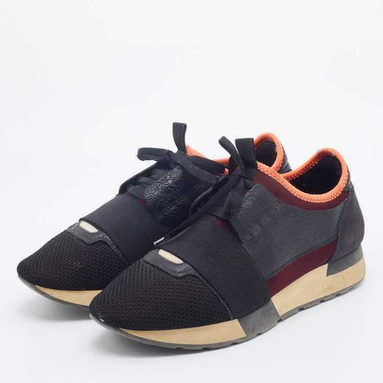 Pre Owned Balenciaga Multicolor Leather And Mesh Race Runner Low Top Sneakers Size 39