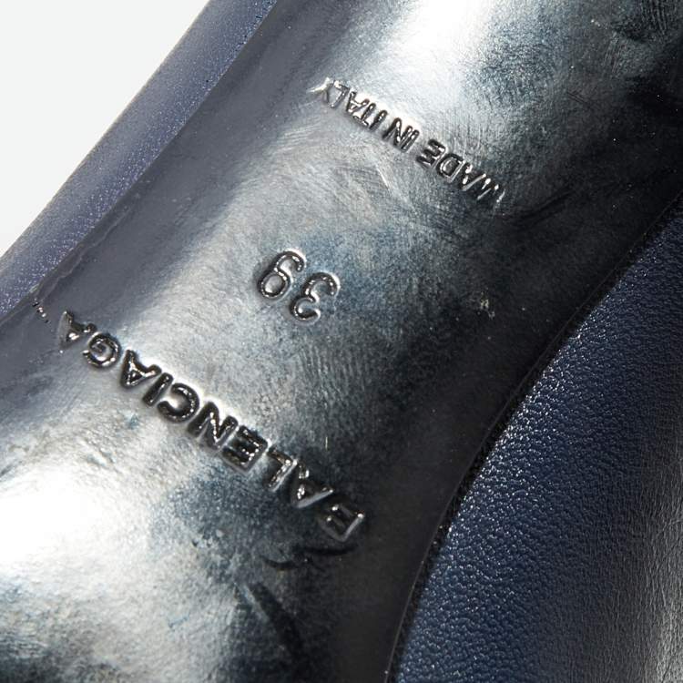 Pre Owned Balenciaga Navy Blue Leather Split Vamp Open Toe Booties Size 39