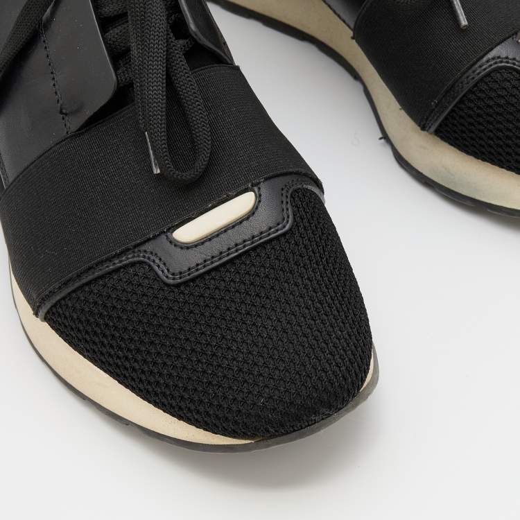 Pre Owned Balenciaga Black Mesh,Leather and Suede Race Runner Low Top Sneakers Size 38