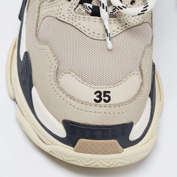 Pre Owned Balenciaga Grey Mesh and Leather Triple S Sneakers Size 35