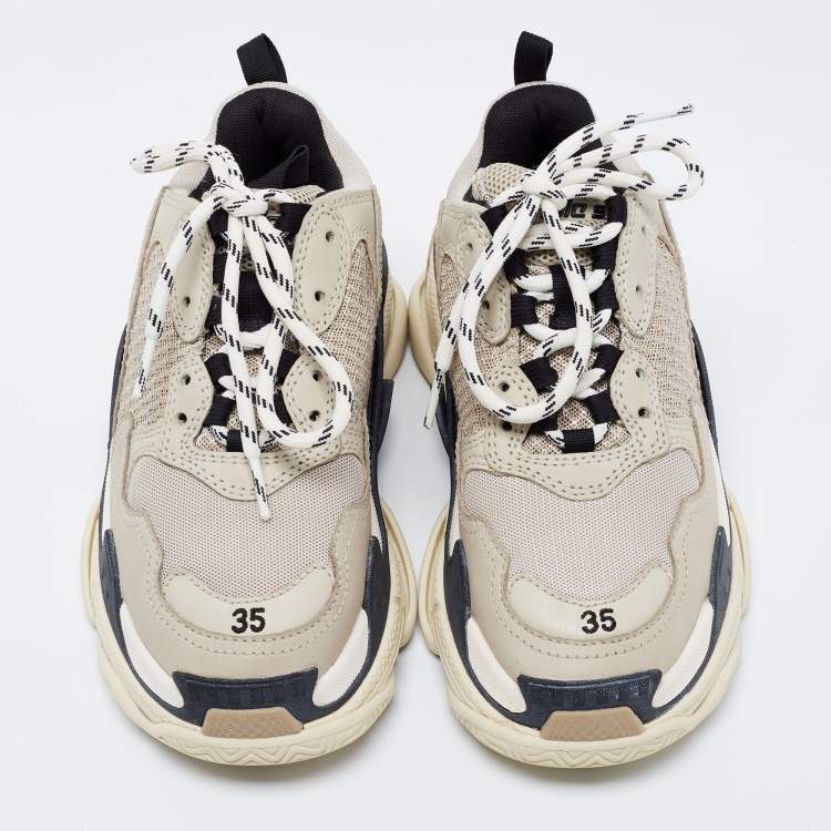 Pre Owned Balenciaga Grey Mesh and Leather Triple S Sneakers Size 35