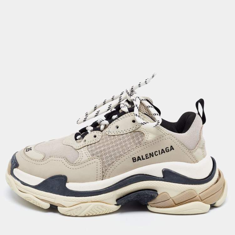 Pre Owned Balenciaga Grey Mesh and Leather Triple S Sneakers Size 35