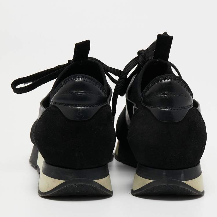 Pre Owned Balenciaga Black Leather and Mesh Race Runner Sneakers Size 38