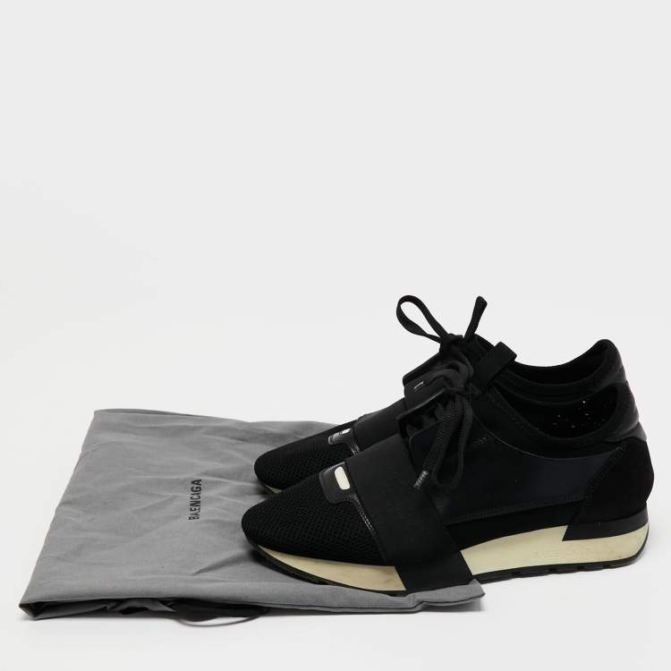 Pre Owned Balenciaga Black Leather and Mesh Race Runner Sneakers Size 38