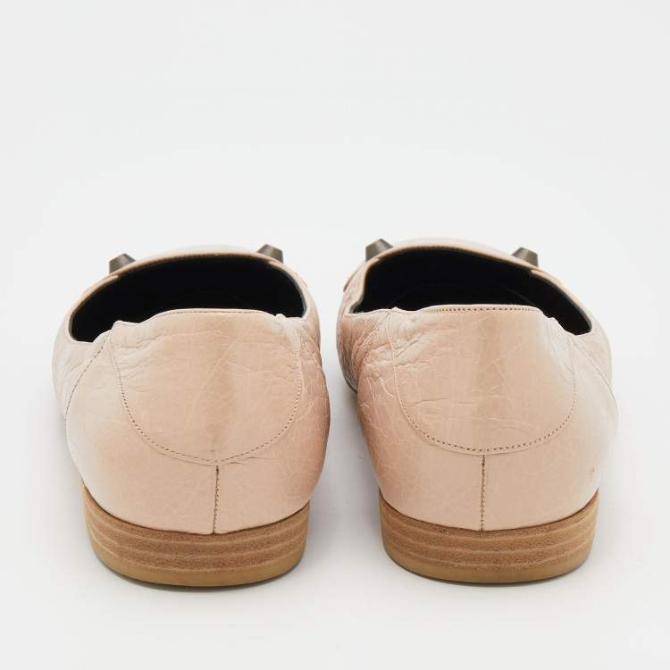 Pre Owned Balenciaga Peach Distressed Leather Stud Ballet Flats Size 39