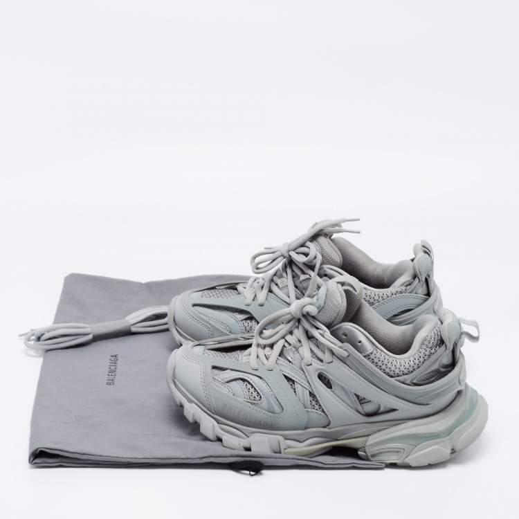 Pre Owned Balenciaga Grey Leather and Mesh Track Sneakers Size 37