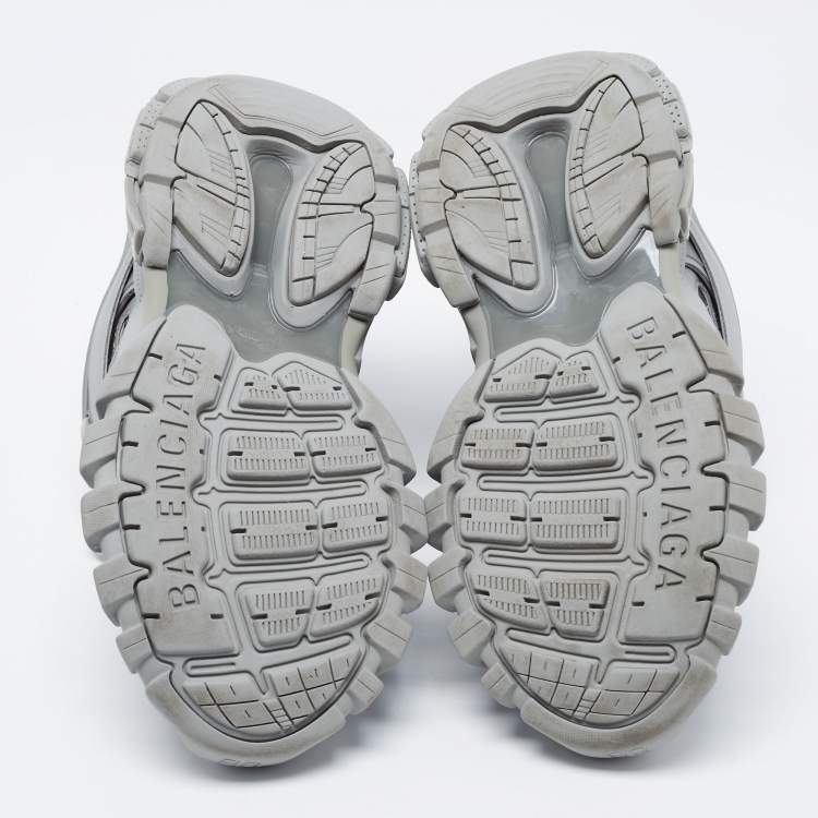 Pre Owned Balenciaga Grey Leather and Mesh Track Sneakers Size 37