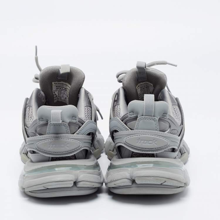 Pre Owned Balenciaga Grey Leather and Mesh Track Sneakers Size 37