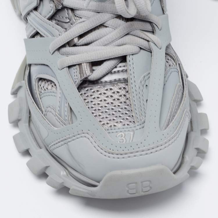 Pre Owned Balenciaga Grey Leather and Mesh Track Sneakers Size 37