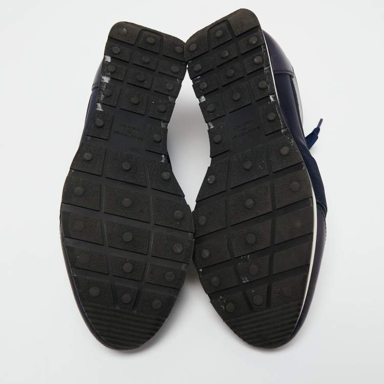 Pre Owned Balenciaga Navy Blue Satin and Leather Race Runner Sneakers Size 39