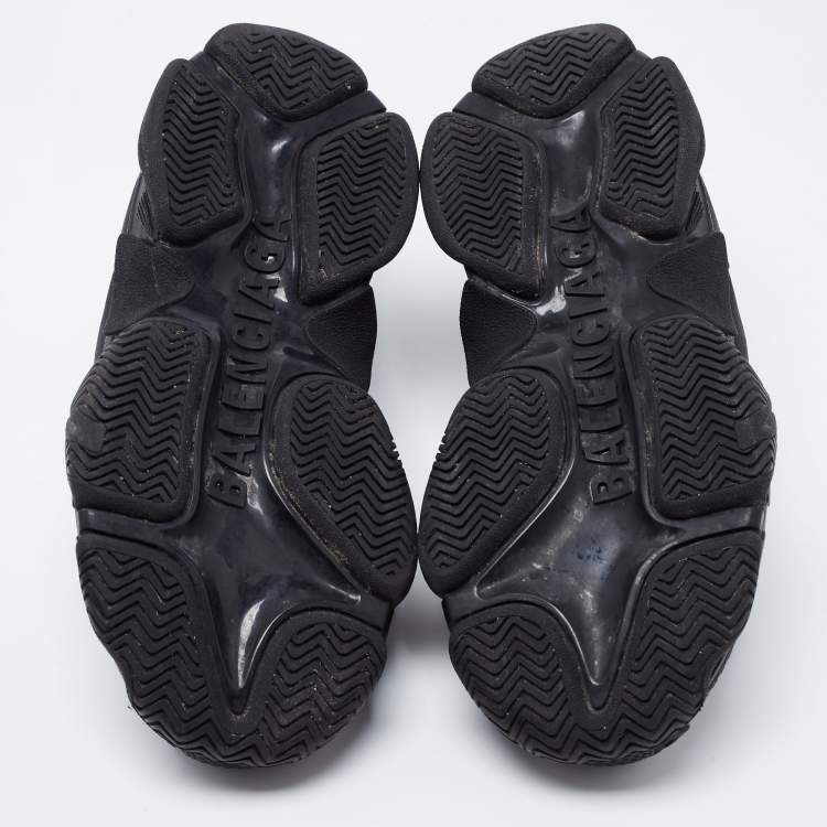 Pre Owned Balenciaga Black Leather and Mesh Triple S Sneakers Size 36