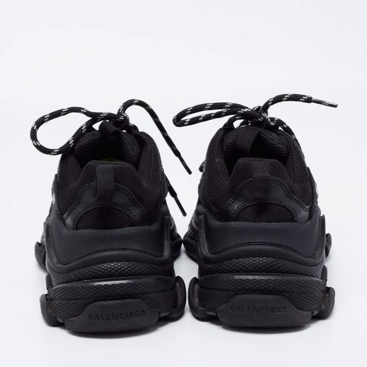 Pre Owned Balenciaga Black Leather and Mesh Triple S Sneakers Size 36