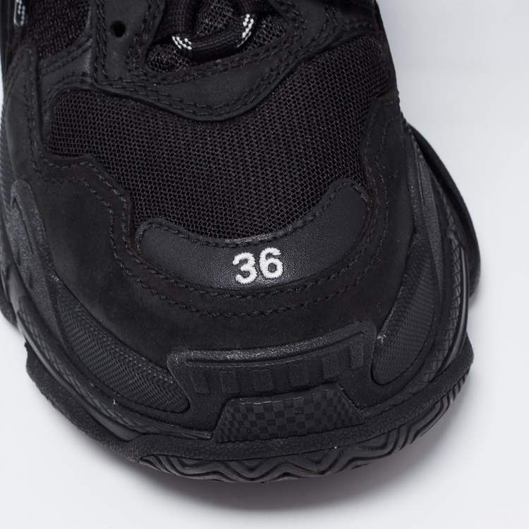 Pre Owned Balenciaga Black Leather and Mesh Triple S Sneakers Size 36