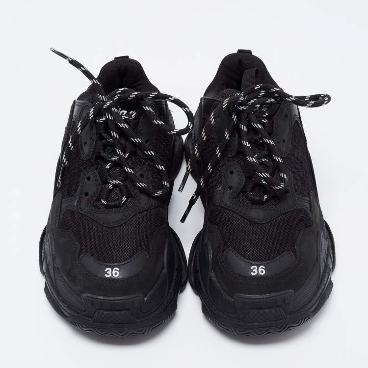 Pre Owned Balenciaga Black Leather and Mesh Triple S Sneakers Size 36