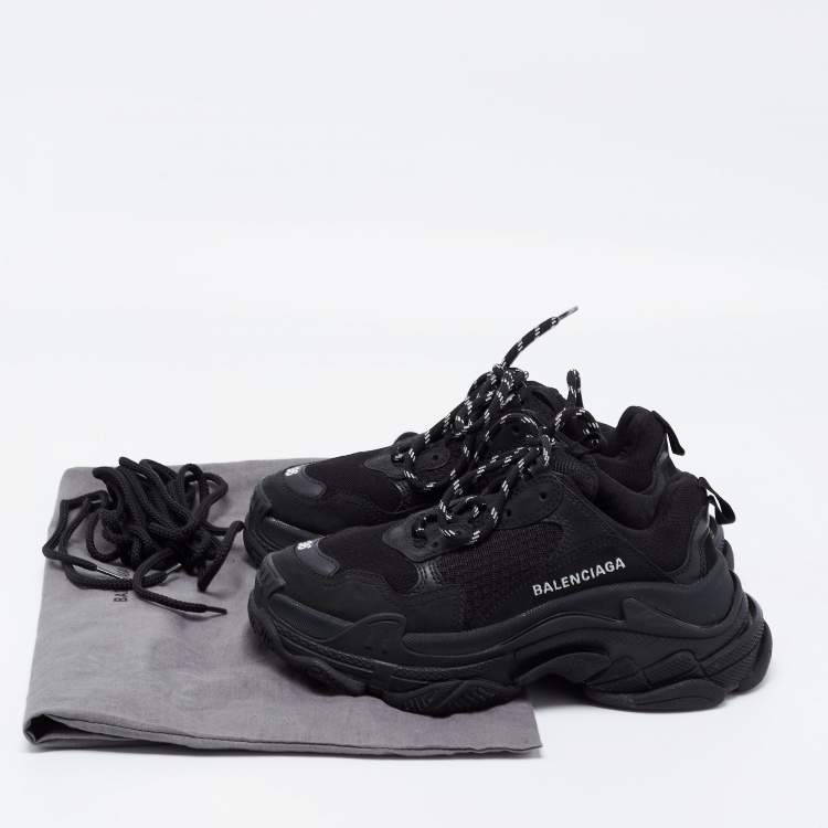 Pre Owned Balenciaga Black Leather and Mesh Triple S Sneakers Size 36