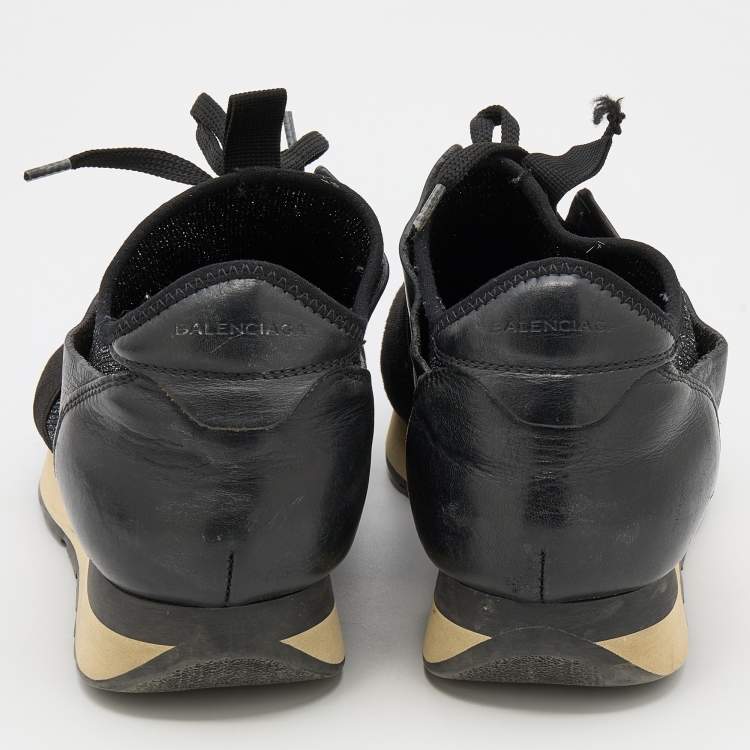 Pre Owned Balenciaga Black Leather and Fabric Race Runner Low Top Sneakers Size 39