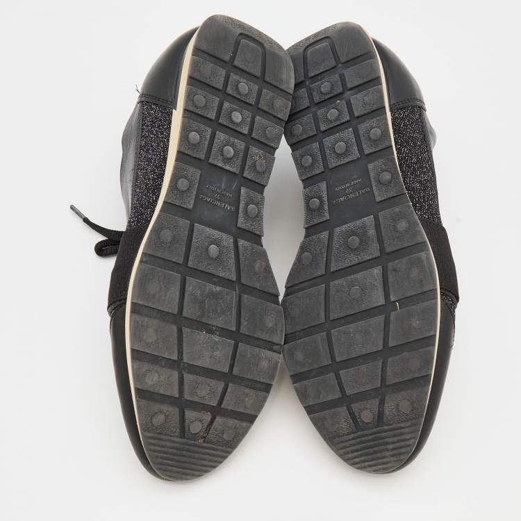 Pre Owned Balenciaga Black Leather and Fabric Race Runner Low Top Sneakers Size 39