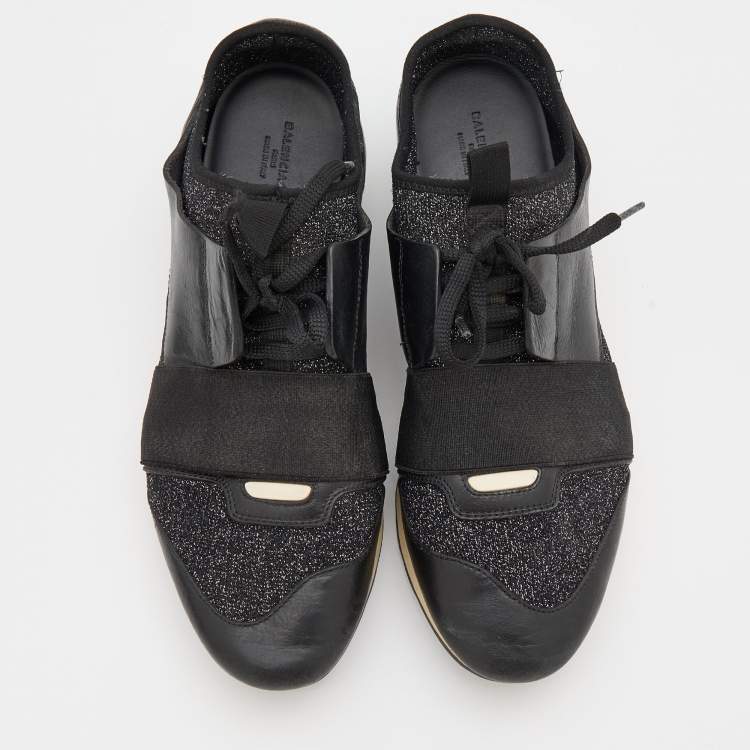 Pre Owned Balenciaga Black Leather and Fabric Race Runner Low Top Sneakers Size 39