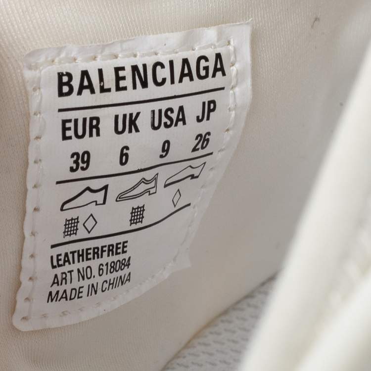 Pre Owned Balenciaga White Synthetic Leather and Rubber Track Flat Slides Size 39