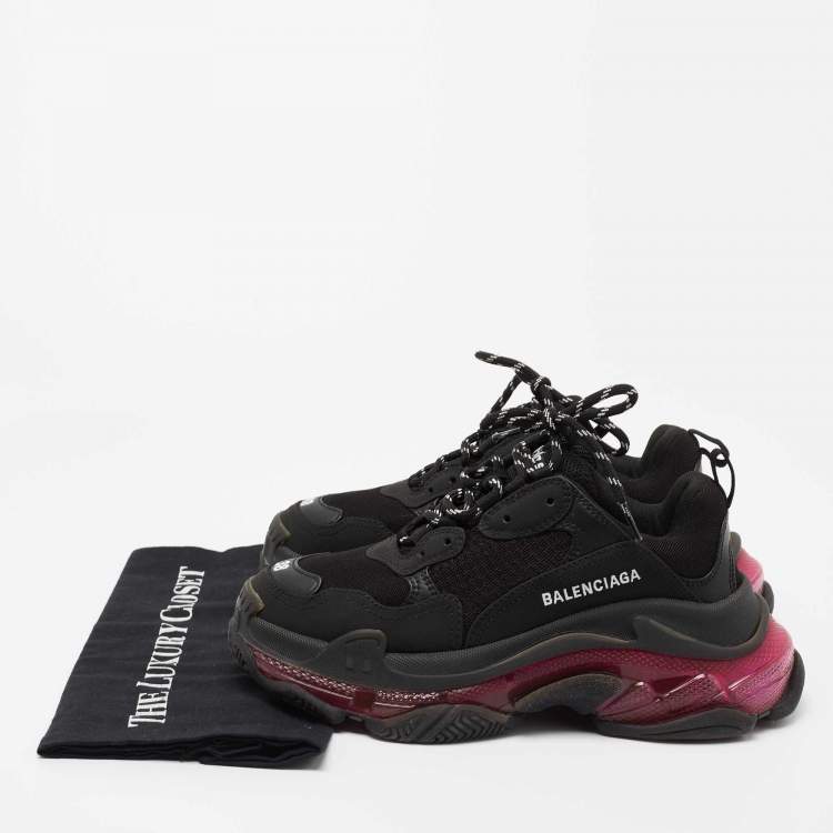Pre Owned Balenciaga Black  Nubuck And Mesh  Triple S Clear Sneakers Size 38