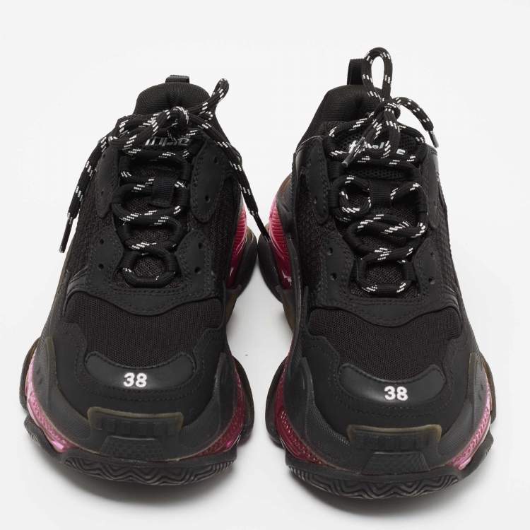 Pre Owned Balenciaga Black  Nubuck And Mesh  Triple S Clear Sneakers Size 38