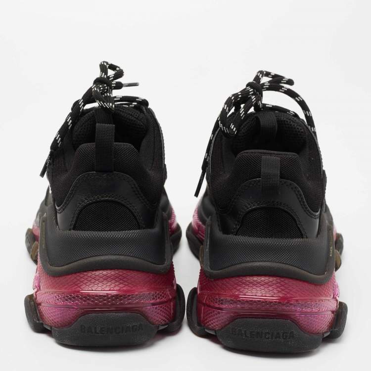 Pre Owned Balenciaga Black  Nubuck And Mesh  Triple S Clear Sneakers Size 38