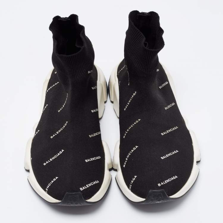 Pre Owned Balenciaga Black Knit Fabric Speed Trainer Sneakers Size 37