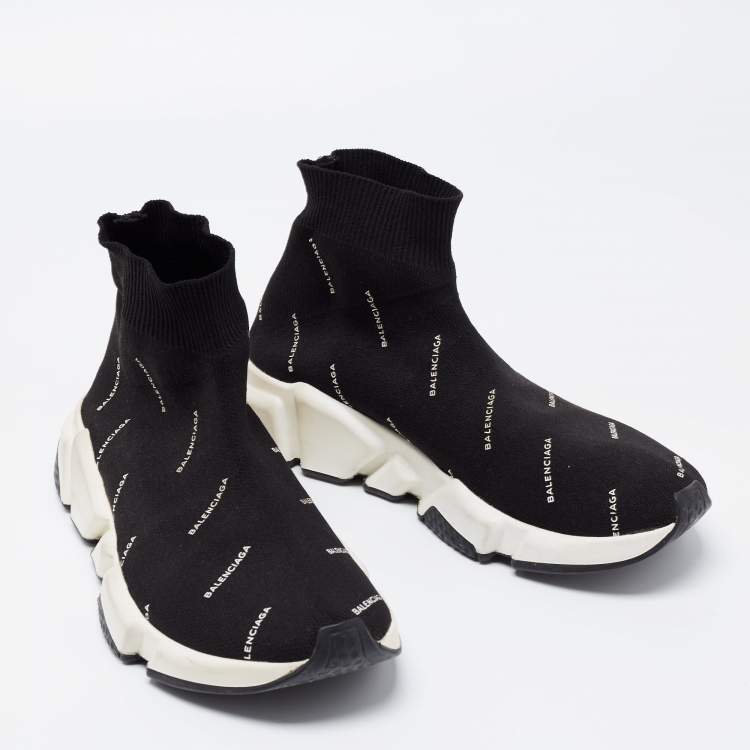 Pre Owned Balenciaga Black Knit Fabric Speed Trainer Sneakers Size 37