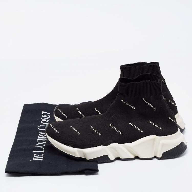 Pre Owned Balenciaga Black Knit Fabric Speed Trainer Sneakers Size 37