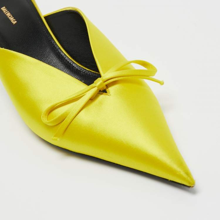 Pre Owned Balenciaga Yellow Satin Knife Mules Sandals Size 39