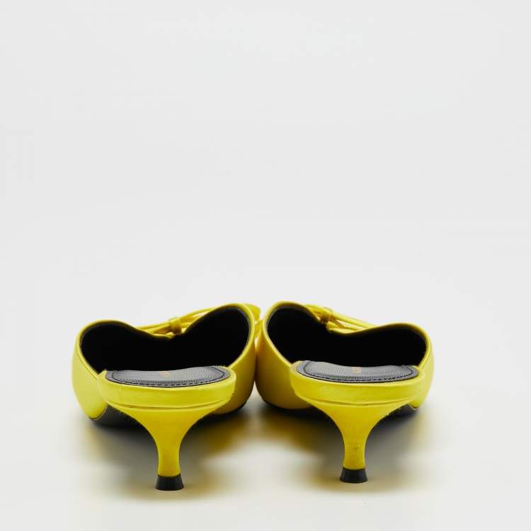 Pre Owned Balenciaga Yellow Satin Knife Mules Sandals Size 39